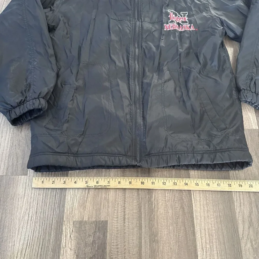Vintage Nebraska Cornhuskers Windbreaker Jacket Boys XL Black 90s Full Zip Lined